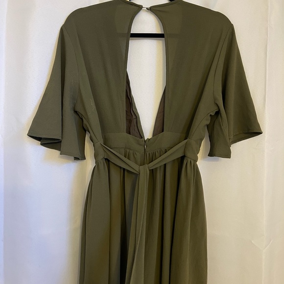 Olive Green Romper with Long Cape Skirt - Picture 6 of 8